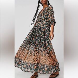 NWT Free People See Through It Floral Maxi Dress pockets